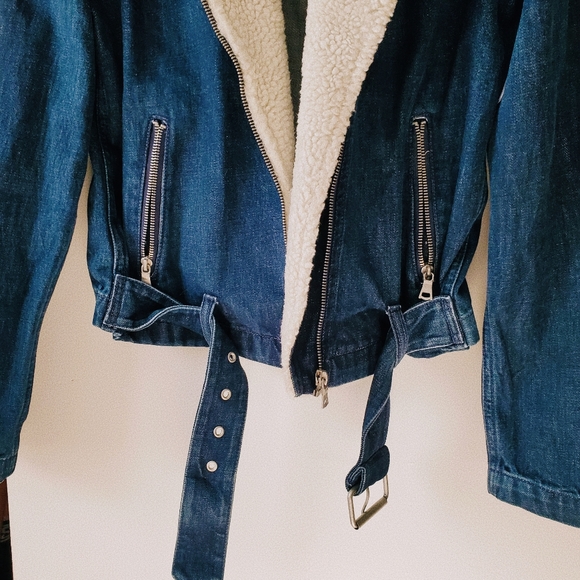 Denim x Sherpa Belted Moto Jacket - Picture 10 of 11